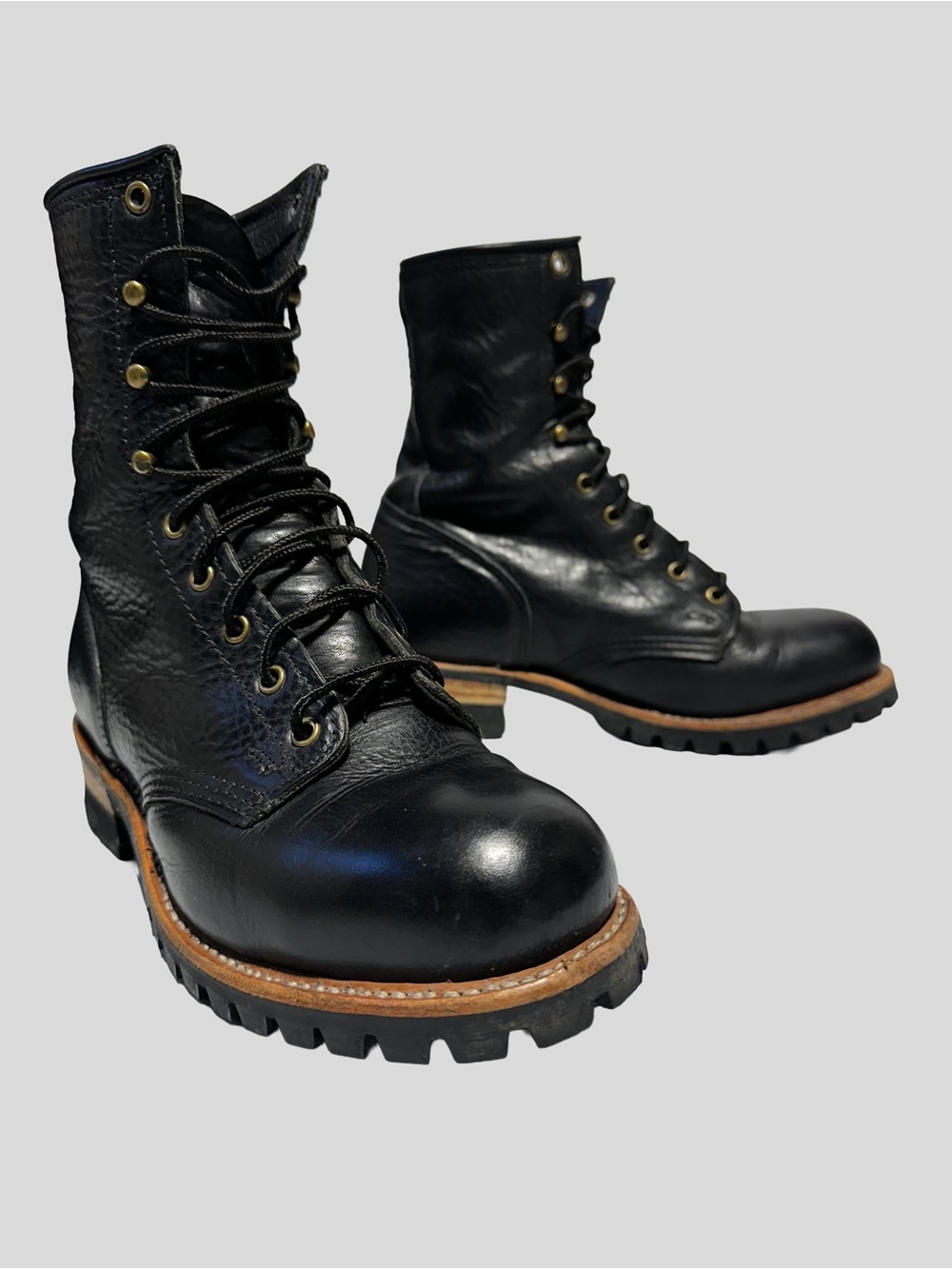 Double H Black Leather Combat Lacer Boots Lug Sole Grunge Streetwear Moto 7.5 W